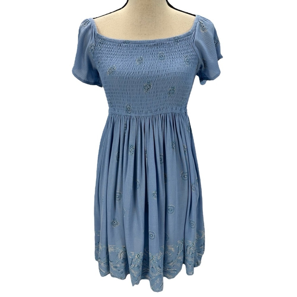 American Rag Short Sleeve Smocked Bodice Midi Dress - Blue